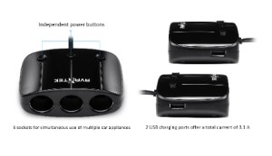 AVANTEK R31 3-Socket Cigarette Lighter Power Adapter DC Outlet 